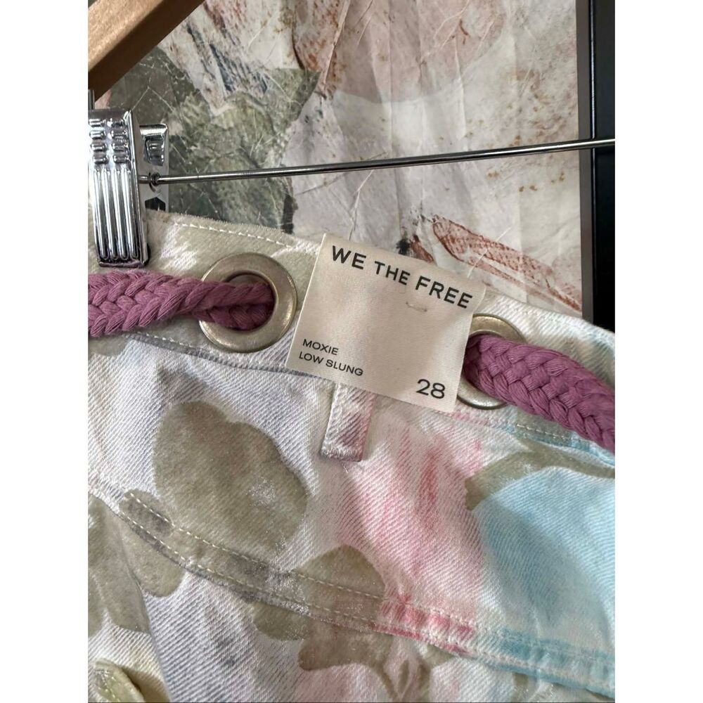 Free People Straight-Leg Floral Print Jeans with Pink Tie - Picture 7 of 11
